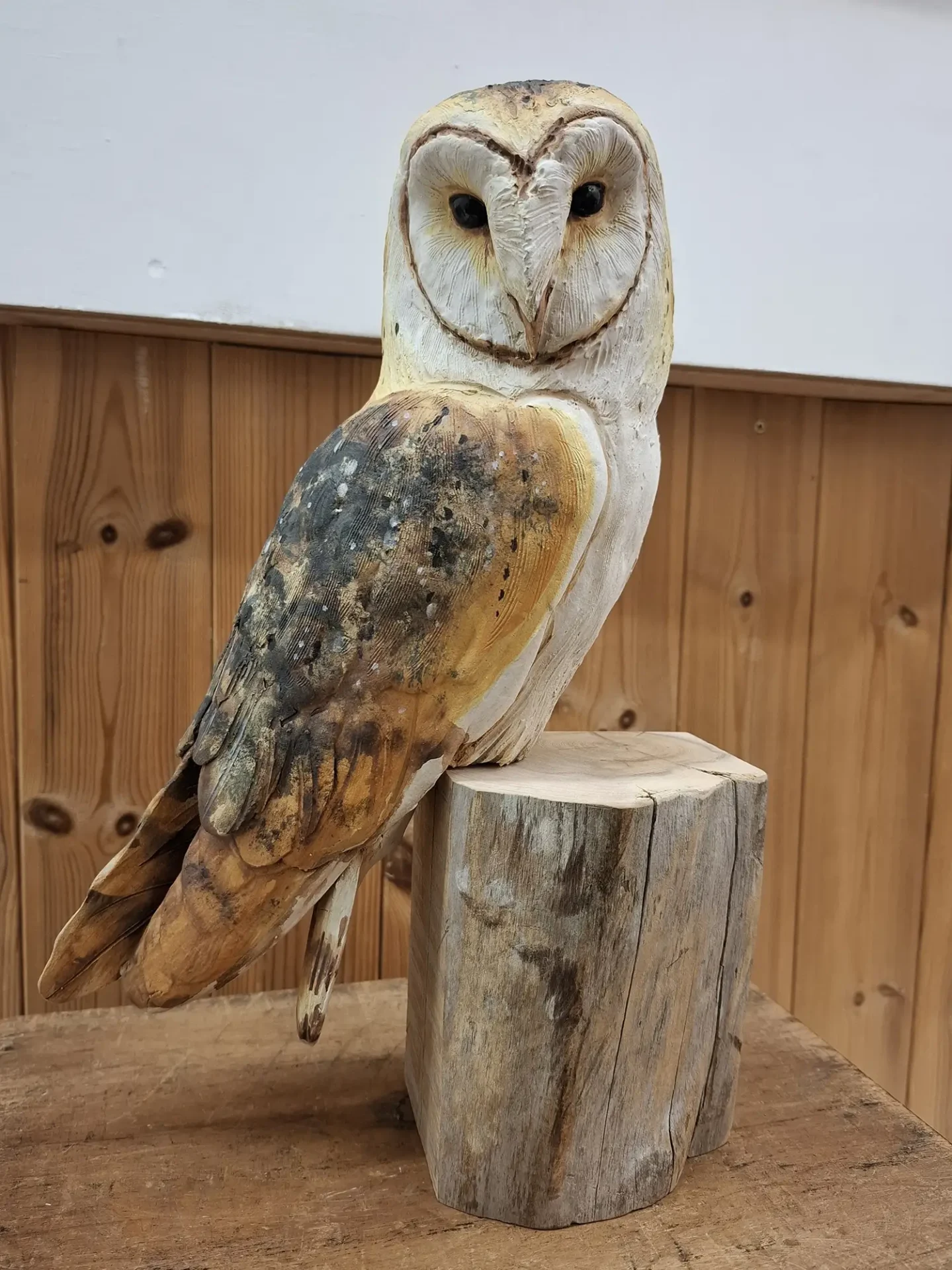 Karen Fawcett - Barn Owl on wooden block