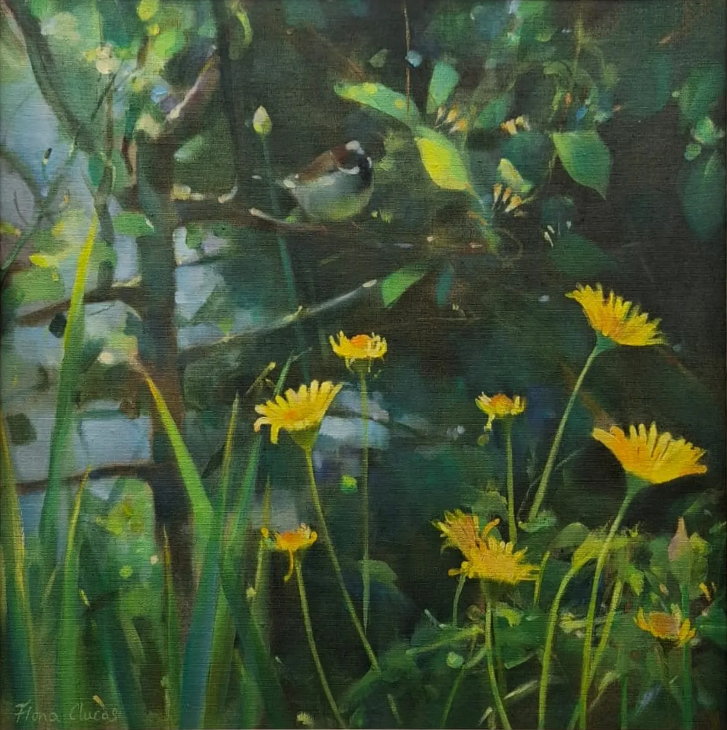 fiona clucas swla summer shade green gate oil on linen 595 595 artwork